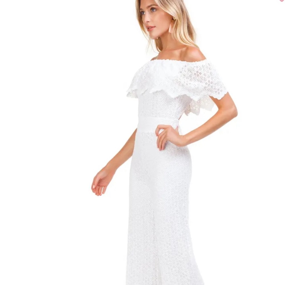 NIGHTCAP Free People *Diamond Lace Positano* white off shoulder jumpsuit XS - Picture 2 of 8
